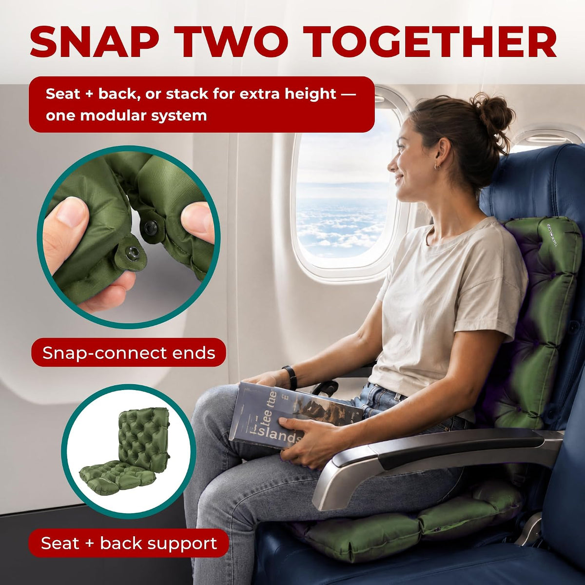 TREKOLOGY Cojín inflable para asiento de estadio para viajes aéreos...