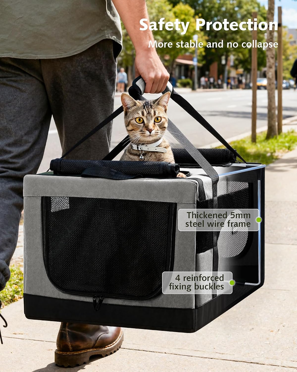 Pecute Transportador grande para gatos, suave doble jaula para masc...