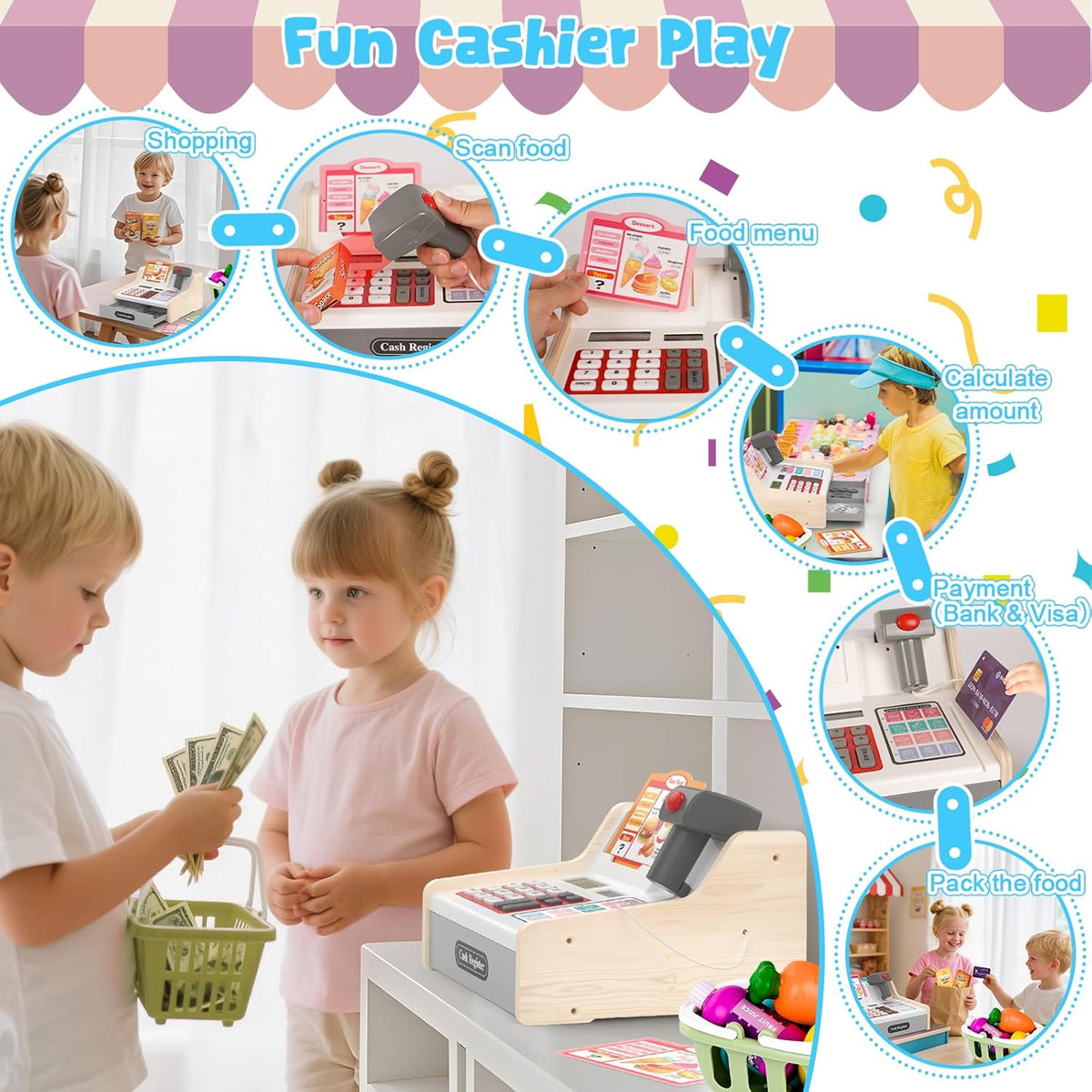 Maysida - Caja registradora para niños con escáner, juguetes de con...