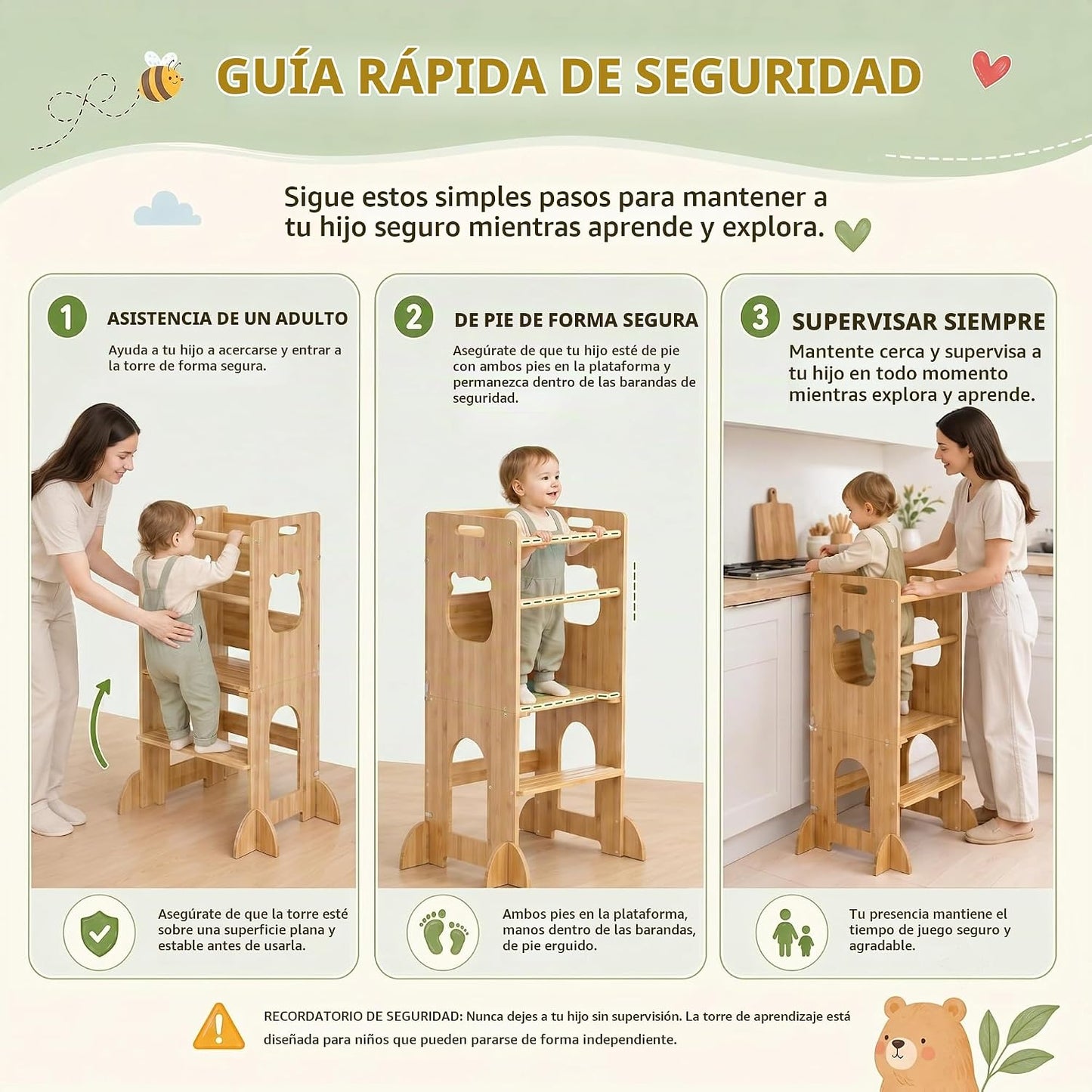 APRTAT Taburete de cocina 4 en 1 para niños pequeños, torre de apre...