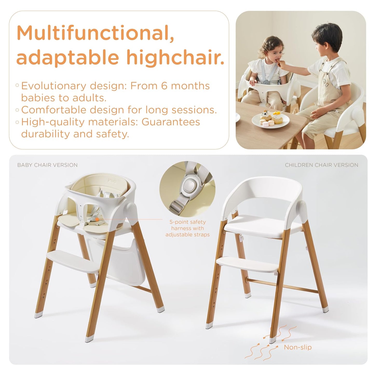 KUB Silla Alta para Bebés y Niños Ajustable Plegable Convertible co...