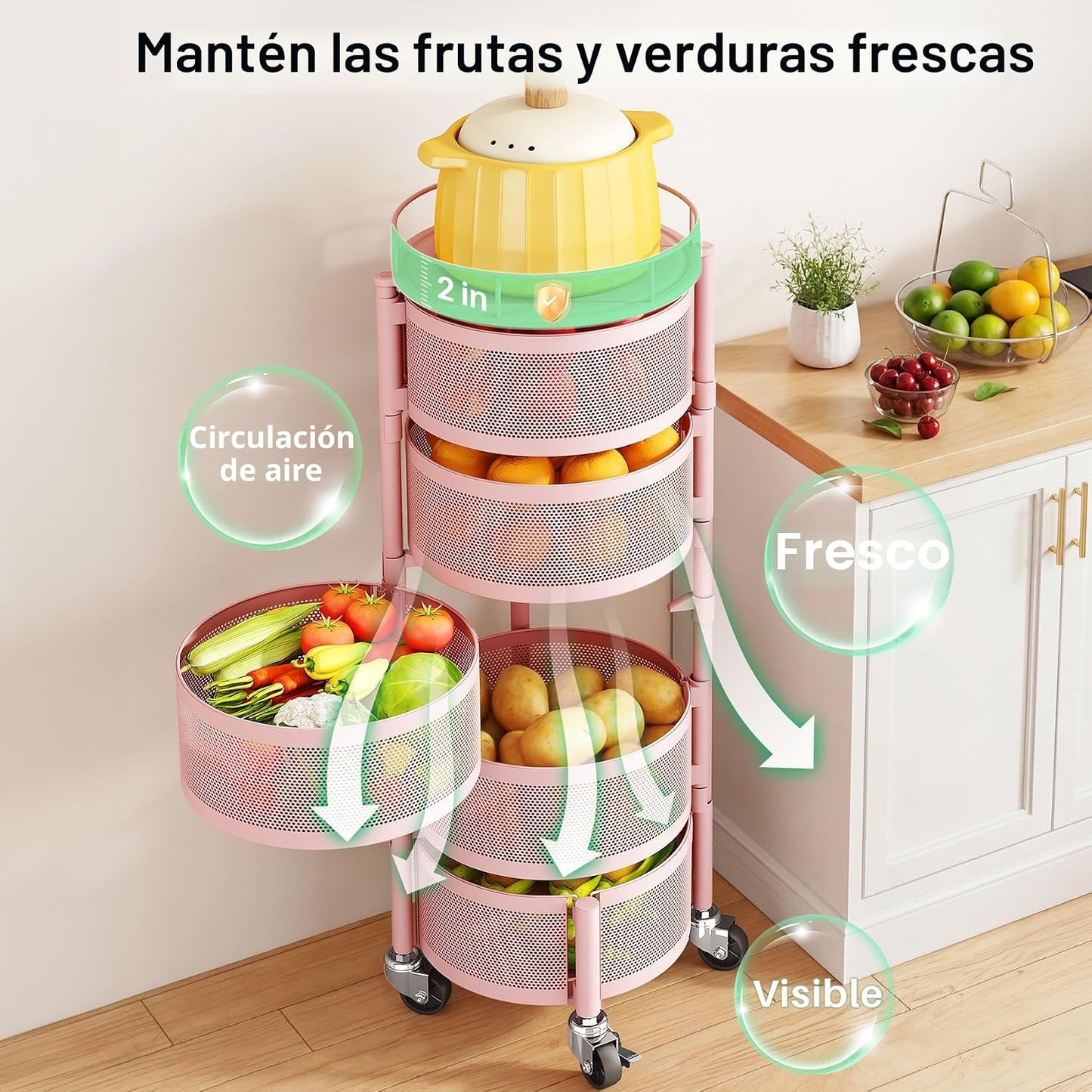 SAYZH Soporte para cesta de frutas y verduras de 5 niveles para coc...