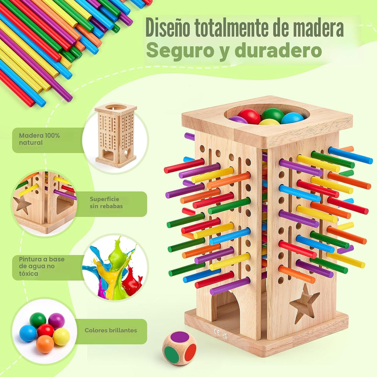Juegos de mesa Montessori de madera, 42 palos coloridos juguetes de...