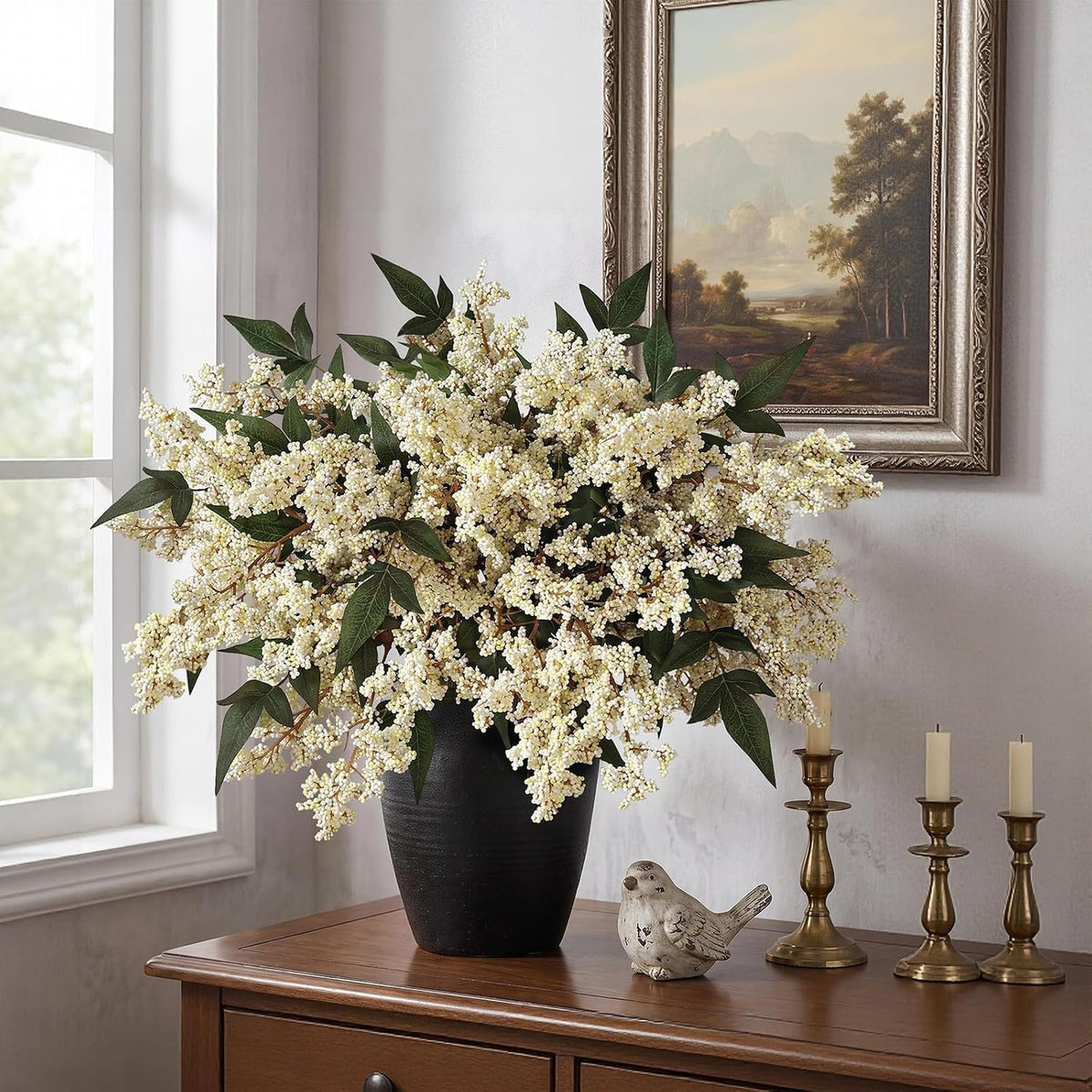 Juxdp 12 piezas de tallo de bayas artificiales Nandina para jarrón,...