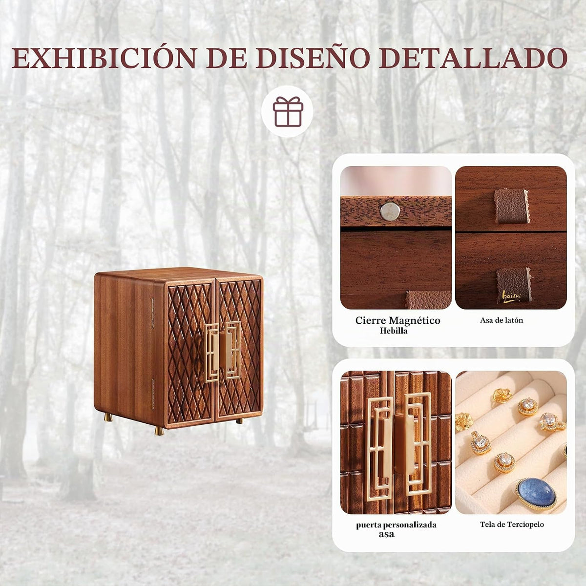 KAOTGOT Joyero organizador de madera más grande y almacenamiento pa...