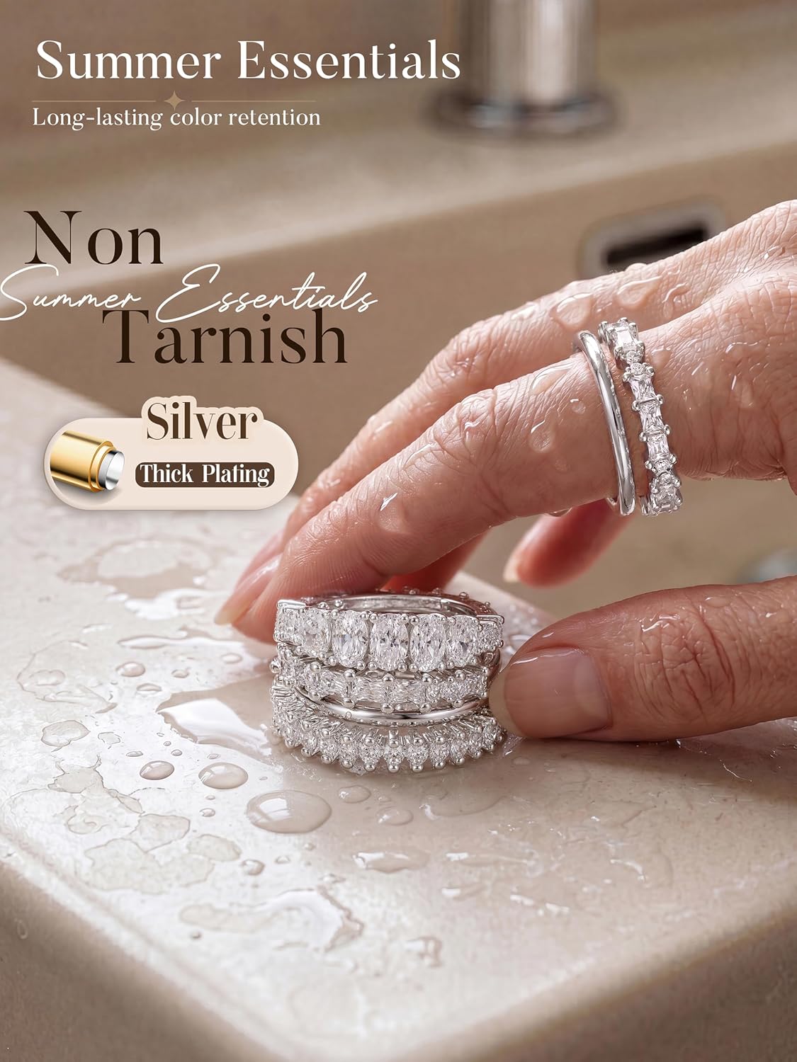 LOLIAS Anillos apilables chapados en oro de 14 quilates para mujer...