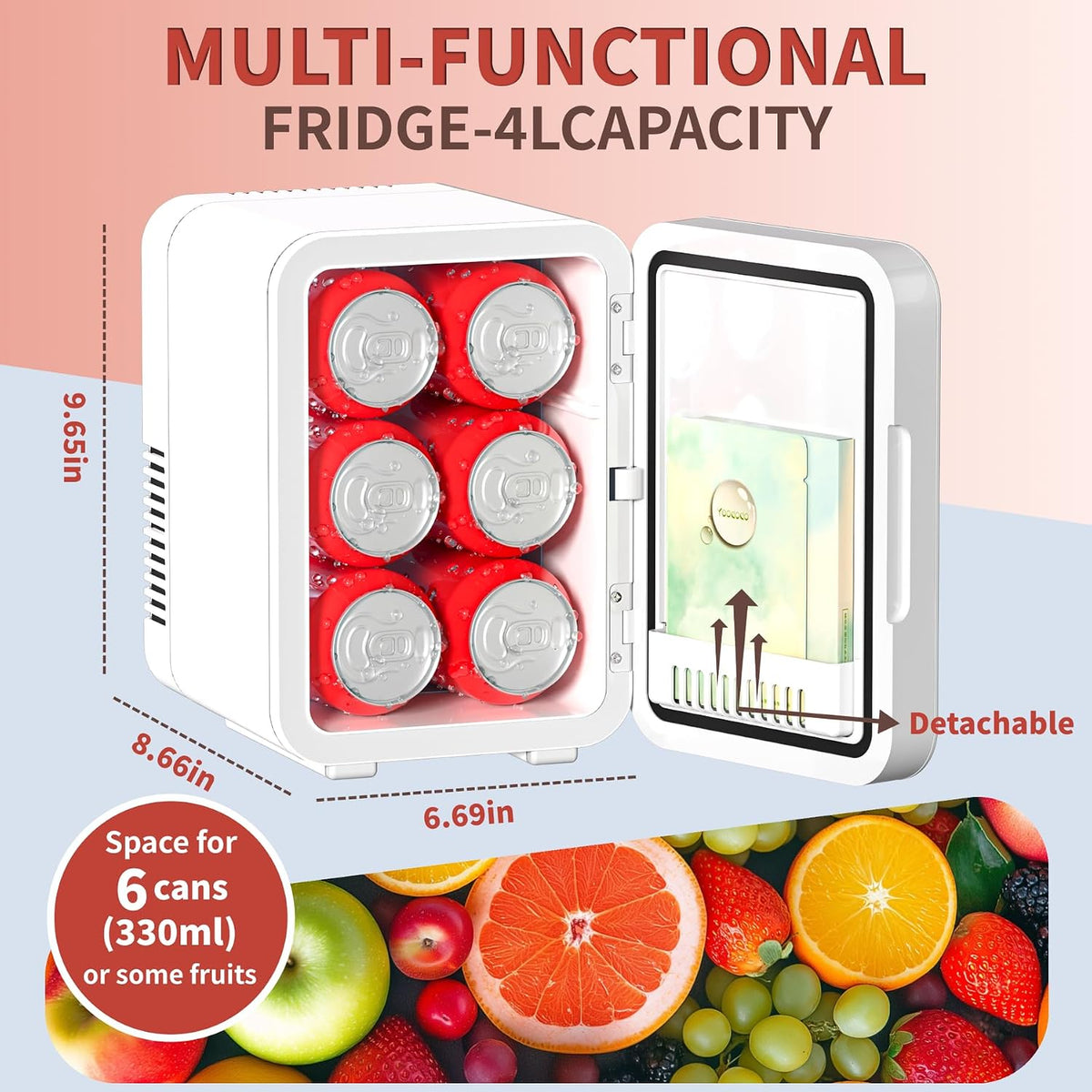 JrostKault Mini refrigerador de 4L con espejo LED, doble función de...