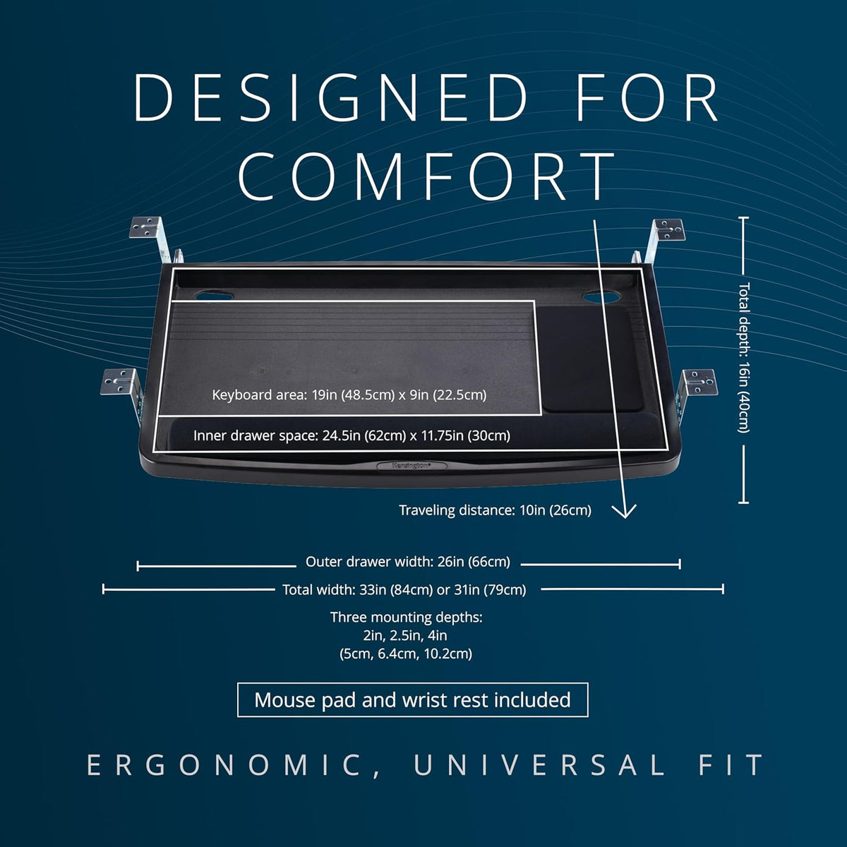 Kensington SmartFit - Bandeja para teclado debajo del escritorio, c...