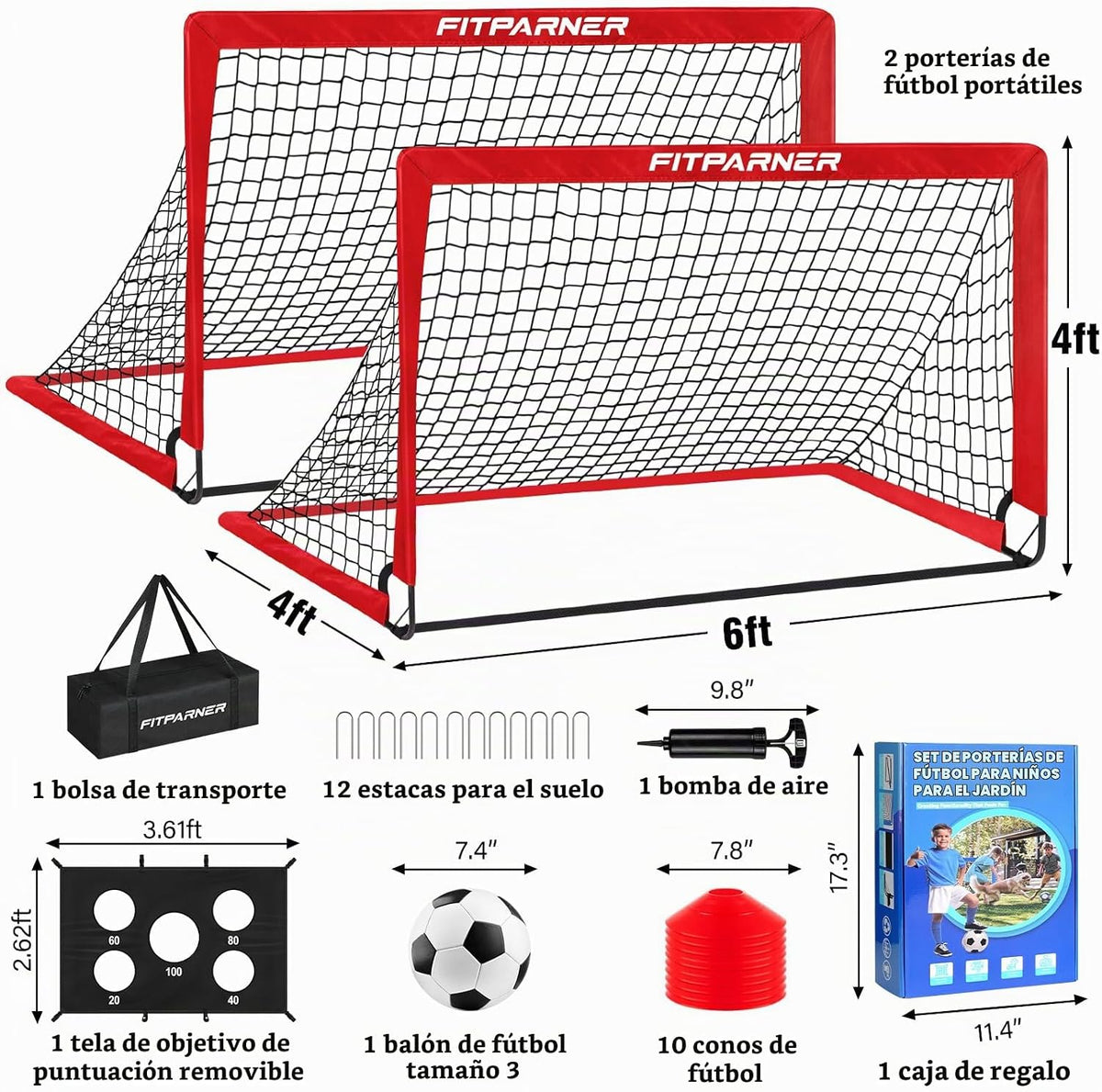 FITPARNER Portería de fútbol, portería de fútbol para niños en el p...