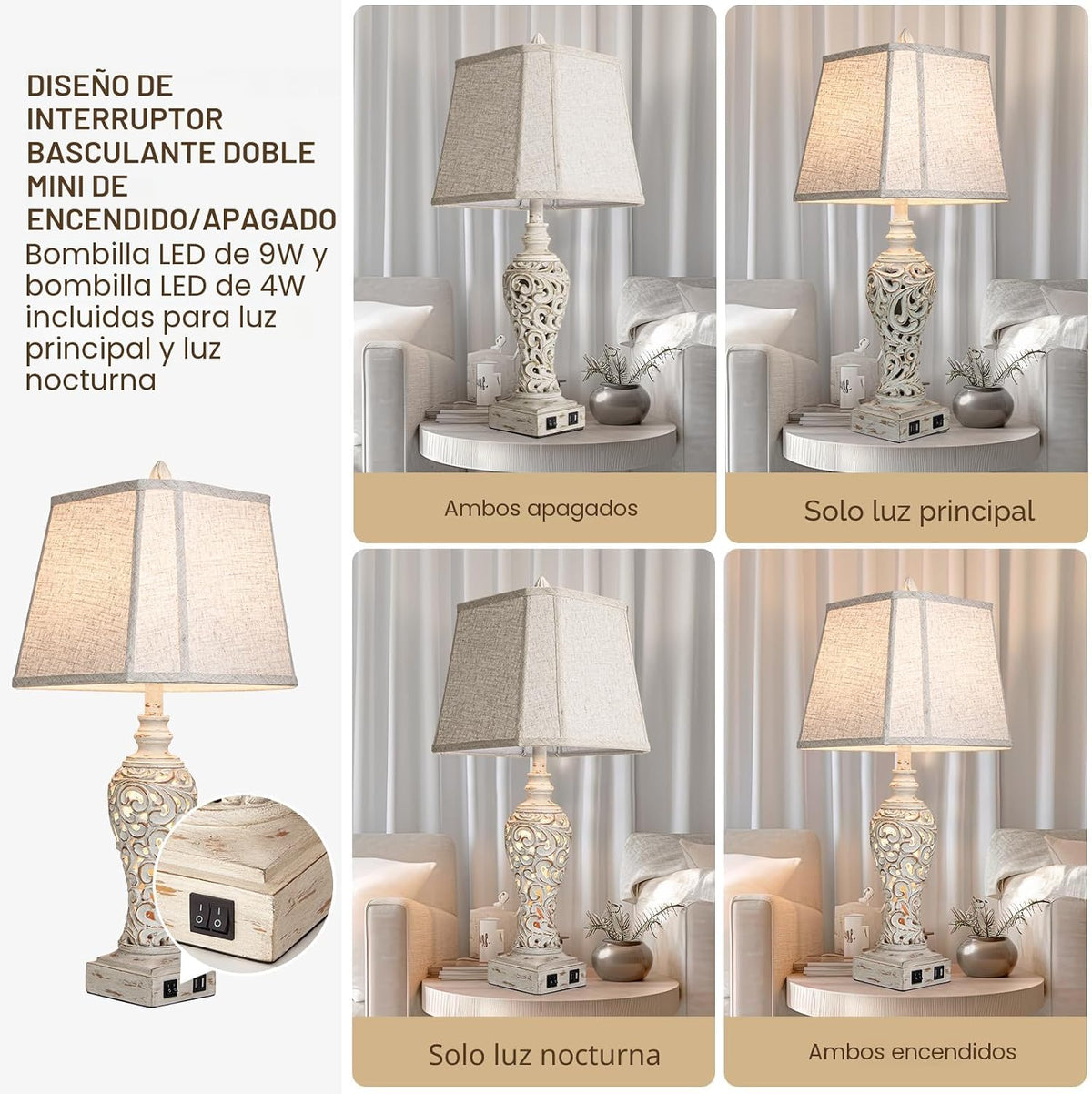 LuxSight Collection Juego de 2 lámparas de mesa de 28.5 pulgadas co...