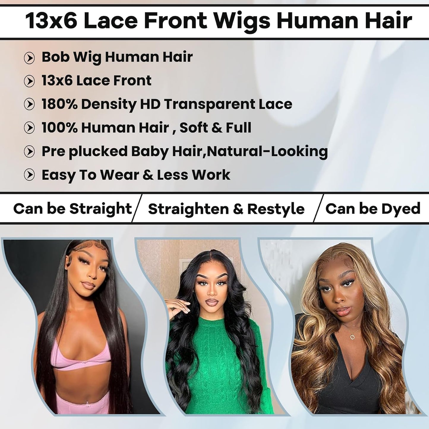 Pelucas de cabello humano ondulado con encaje frontal HD de 13 x 6,...