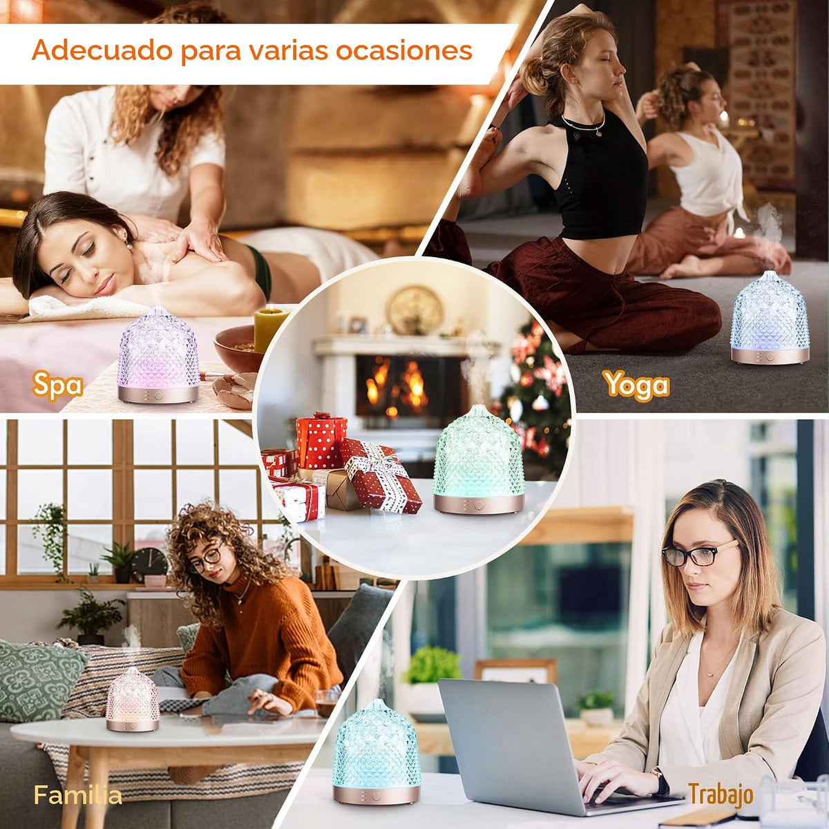 Difusor de aceite esencial de 200ml con depósito de vidrio, cúpula...