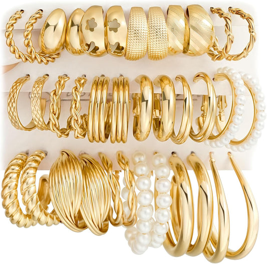 Conjunto de Aretes de Aro Dorados para Mujeres, 18 Pares Hipoalergé...