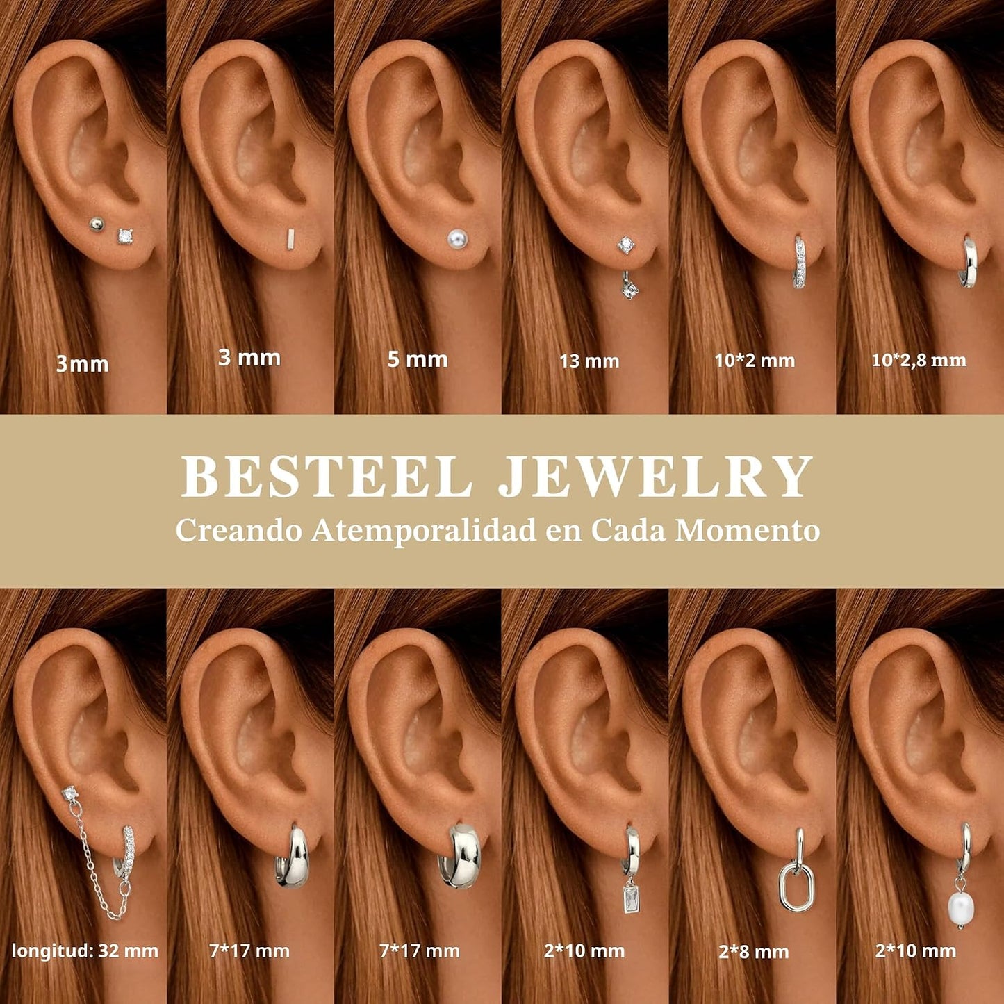 Besteel 13 pares de conjunto de aretes de aro pequeños para mujer,...