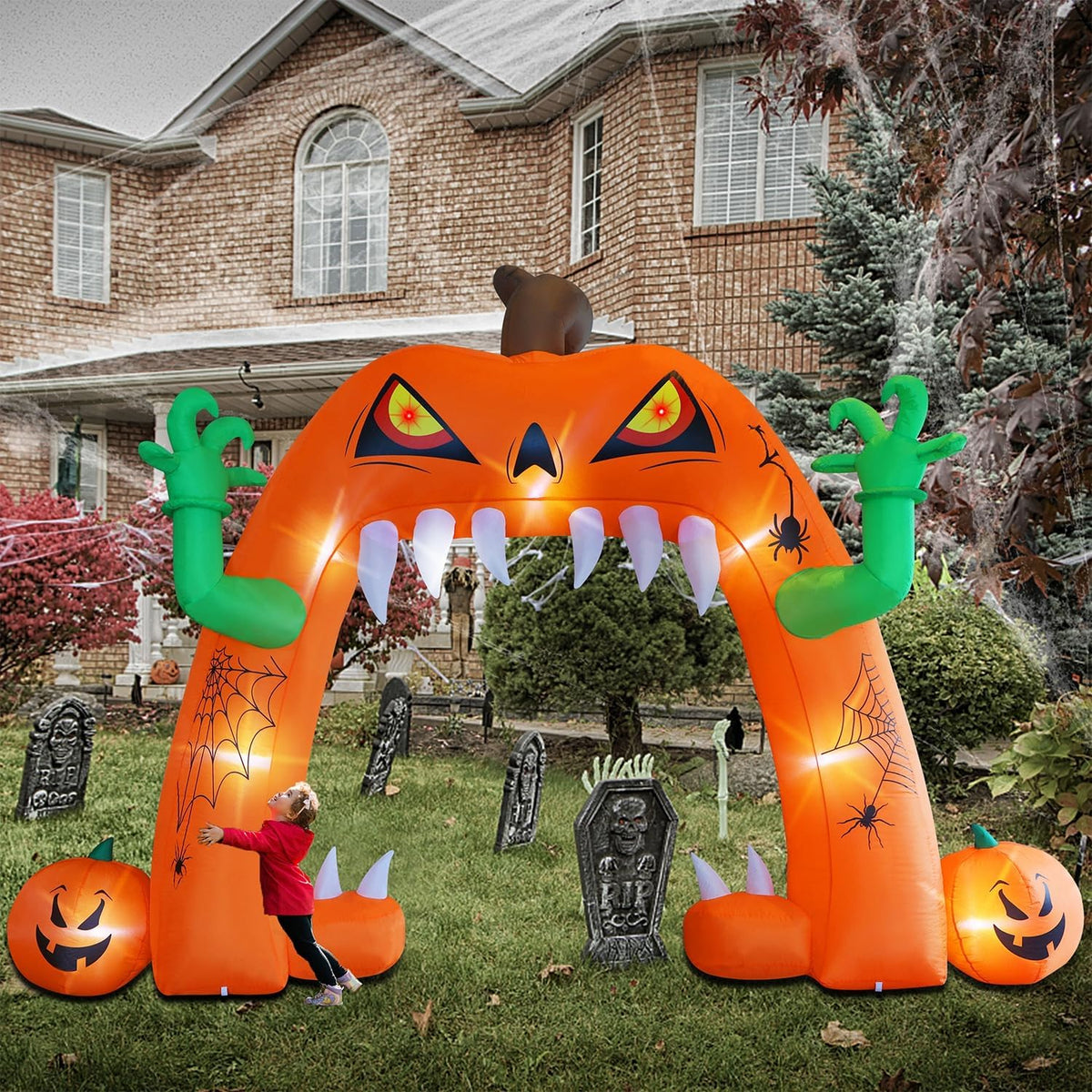 Juegoal Arco de calabaza inflable iluminado para Halloween, 13 pies...