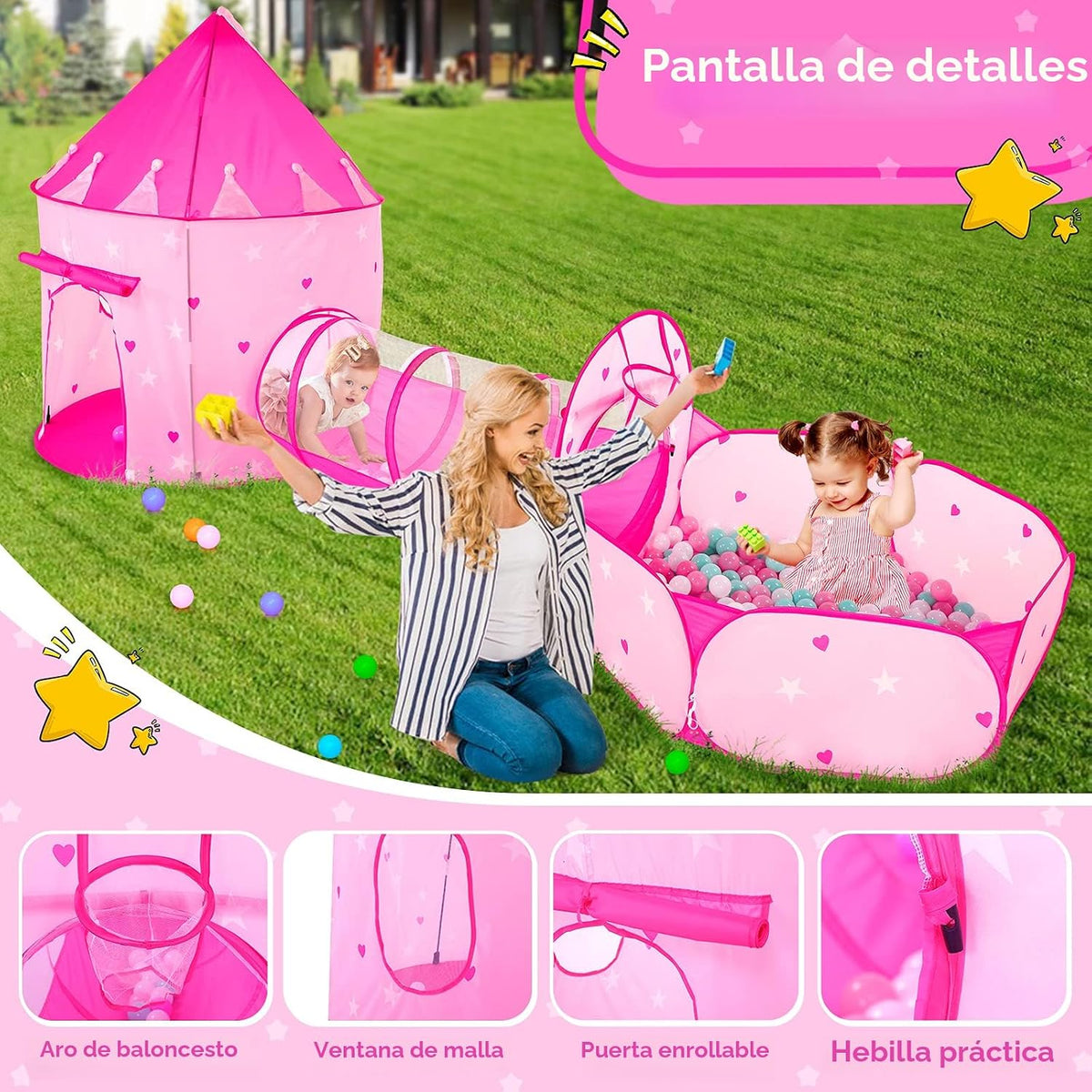 PigPigPen Tienda de campaña de 3 piezas para niñas con hoyo de bola...
