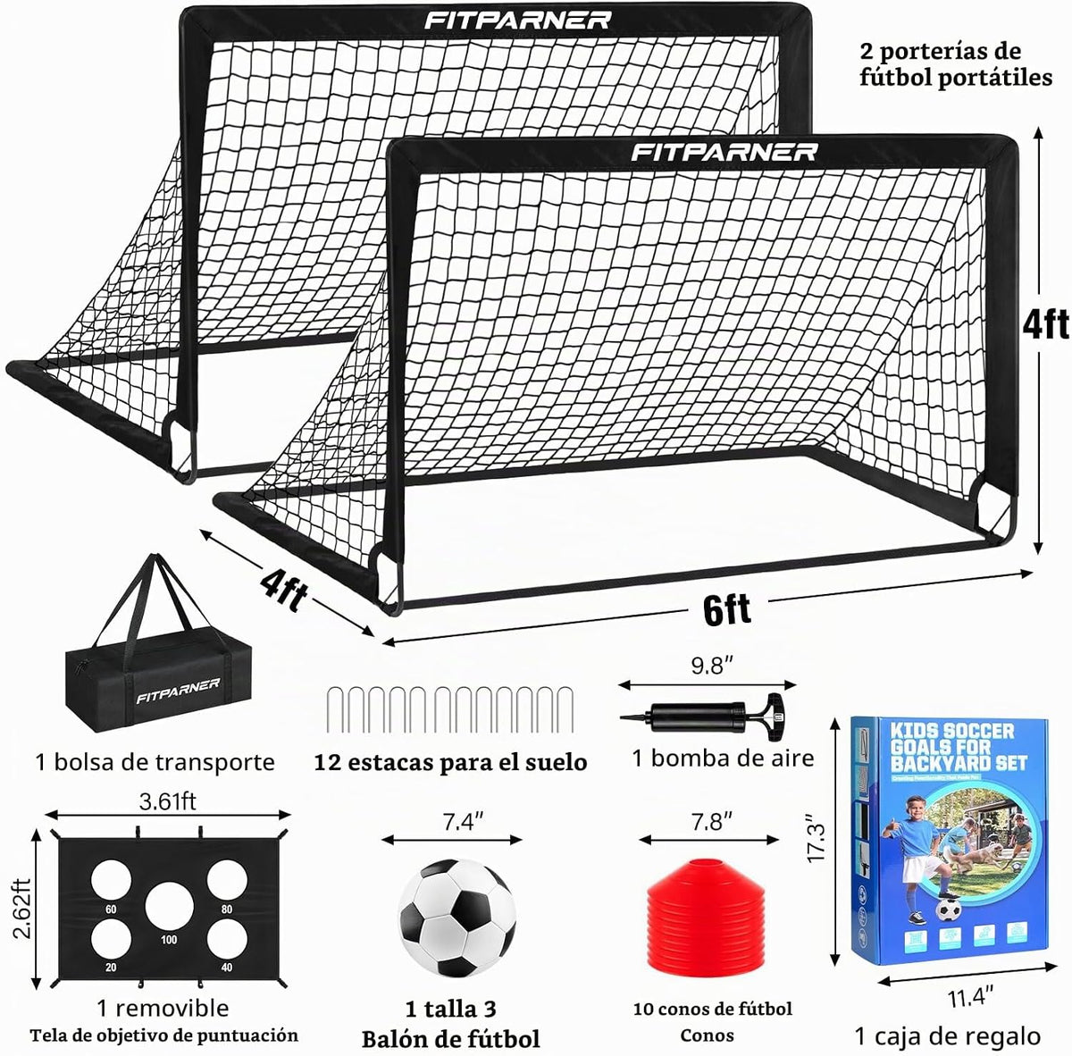 FITPARNER Portería de fútbol, portería de fútbol para niños en el p...