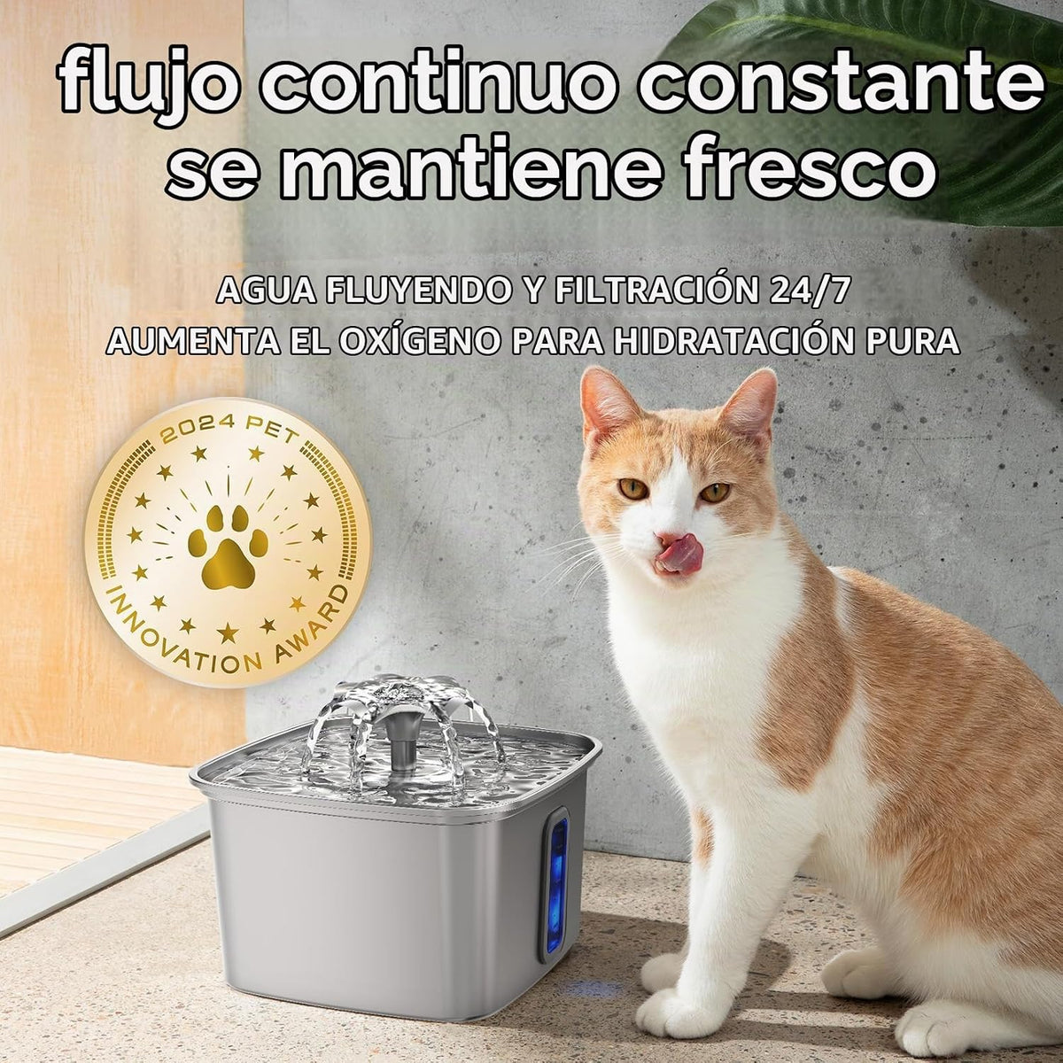 Veken - Filtro de agua para gatos de acero inoxidable ganador del p...
