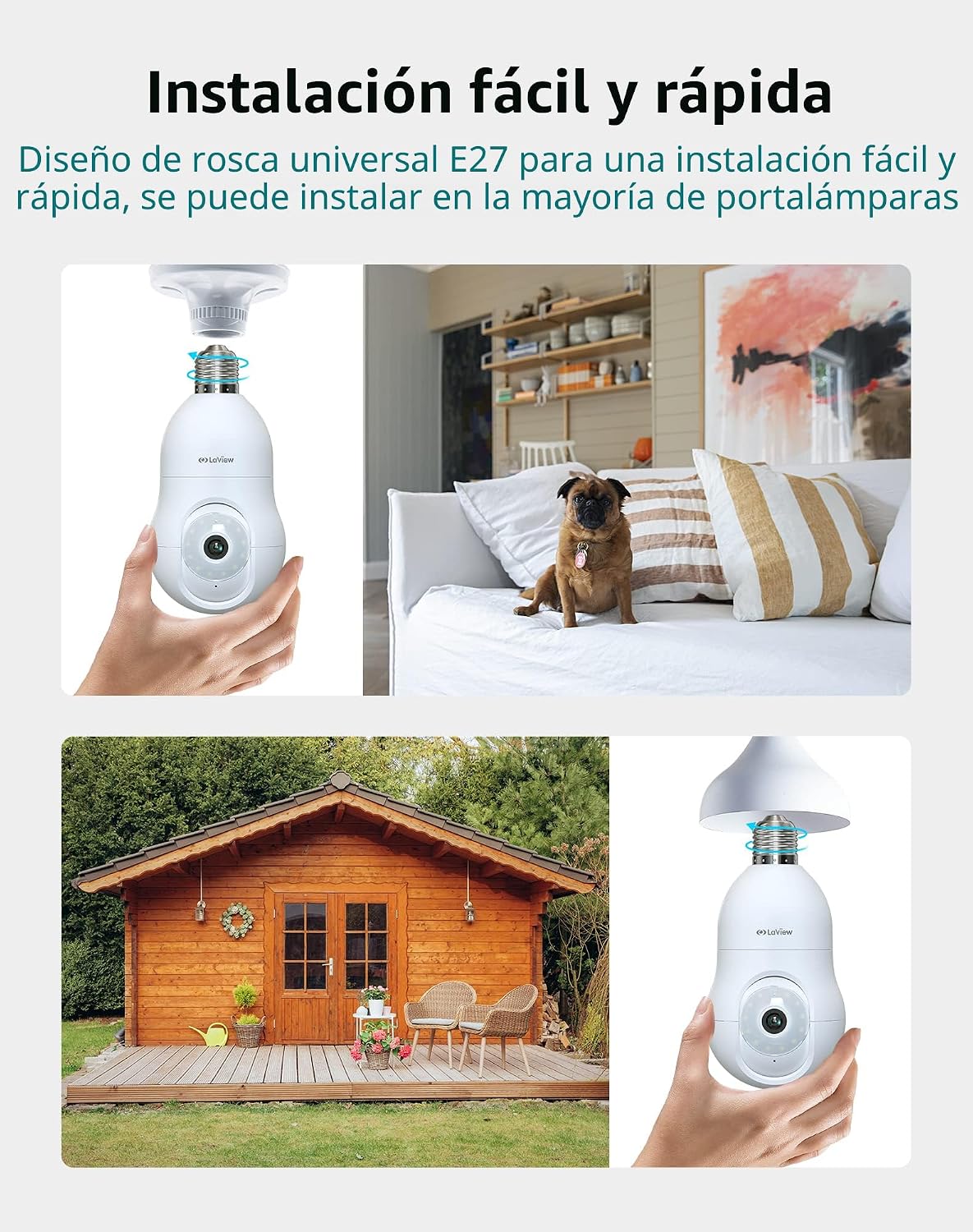 LaView Cámara de seguridad con bombilla de 4MP 2.4GHz, cámaras de s...