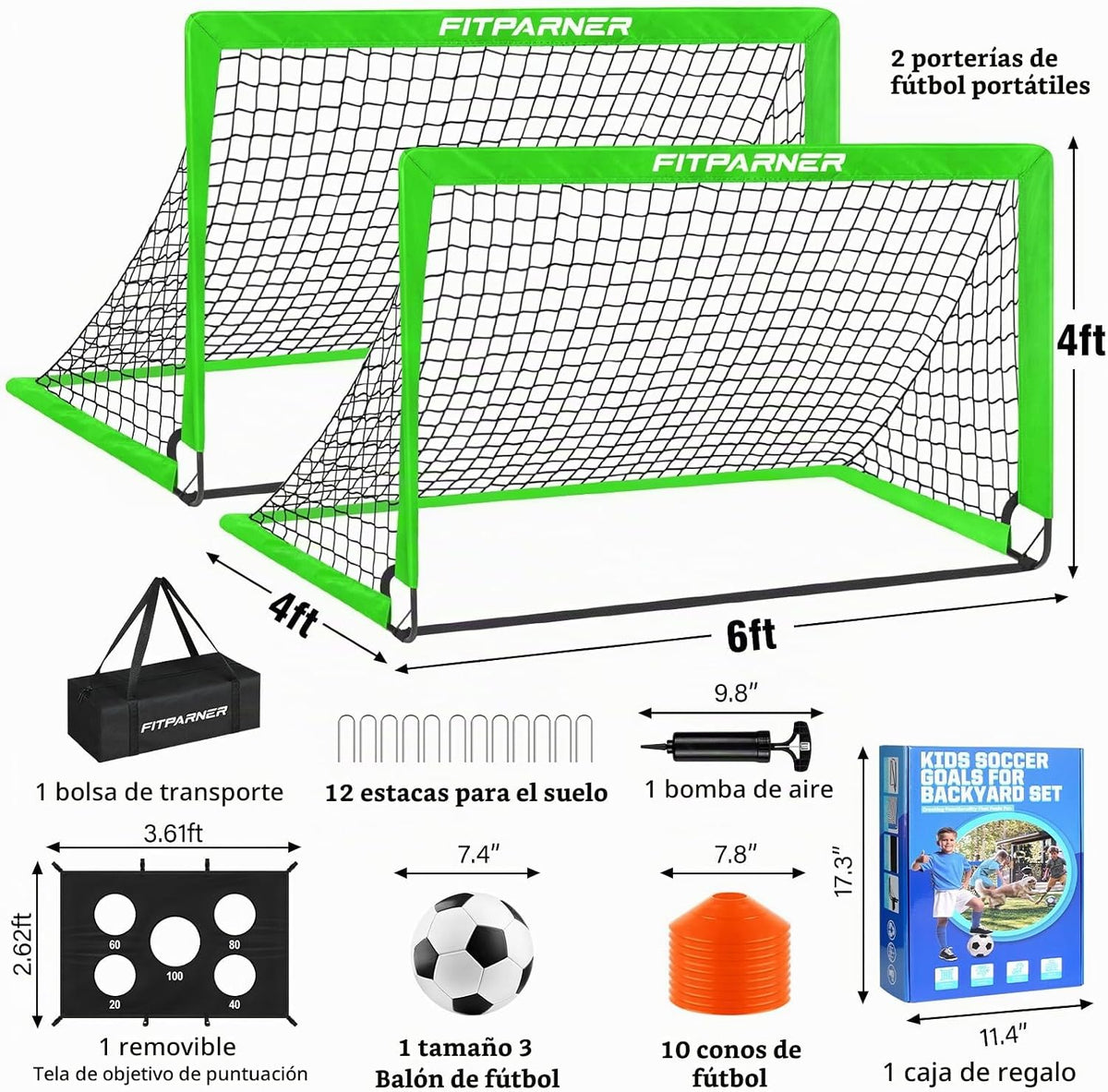 FITPARNER Portería de fútbol, portería de fútbol para niños en el p...