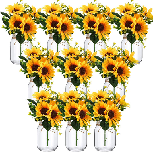 XunYee Juego de 10 Centros de Mesa de Frascos Mason con Flores, Jar...