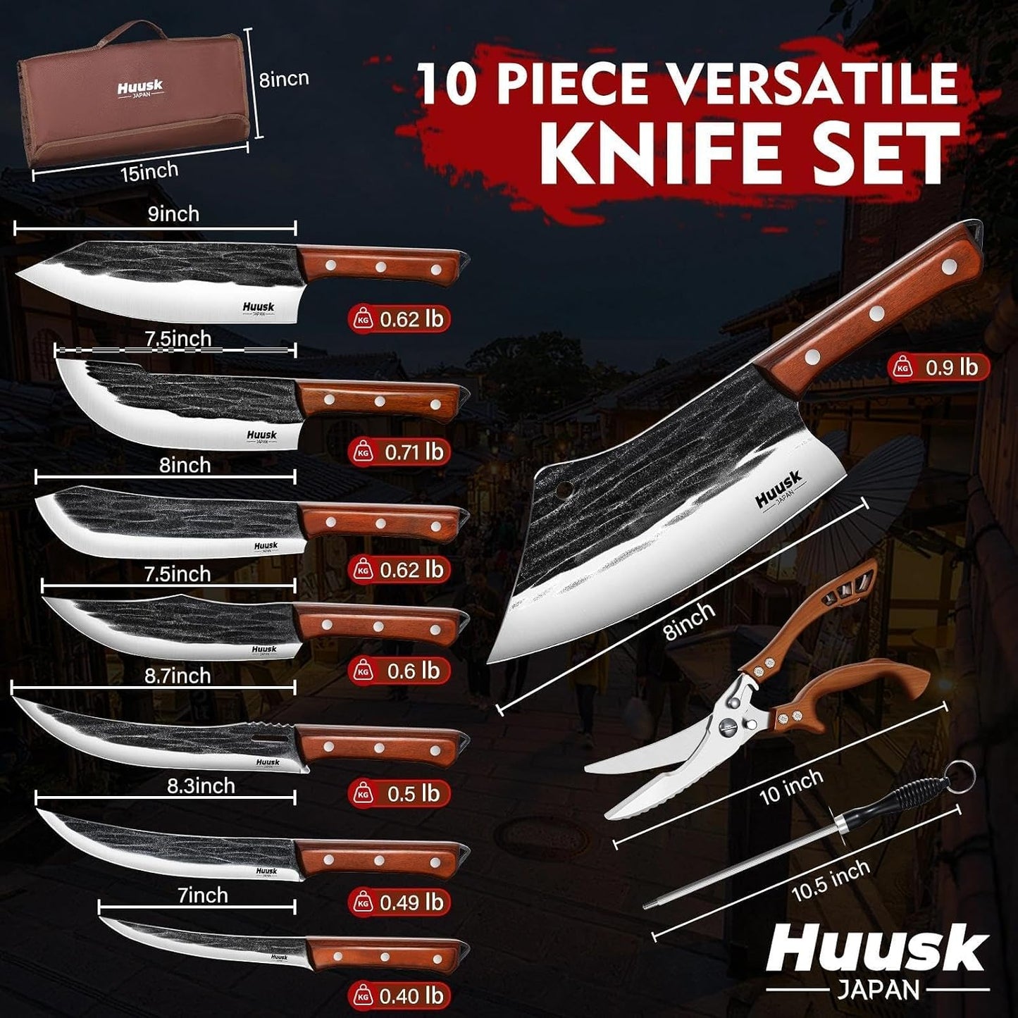 Juego de Cuchillos de Carnicero Huusk, Juego de Cuchillos de Chef d...