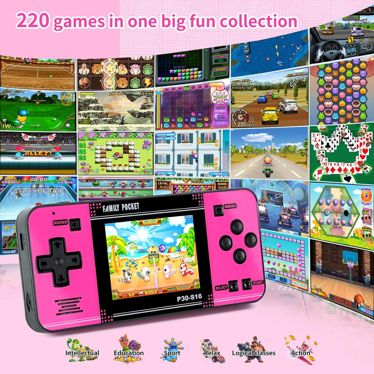 Juego de mano para niños, 220 videojuegos retro precargados, reprod...
