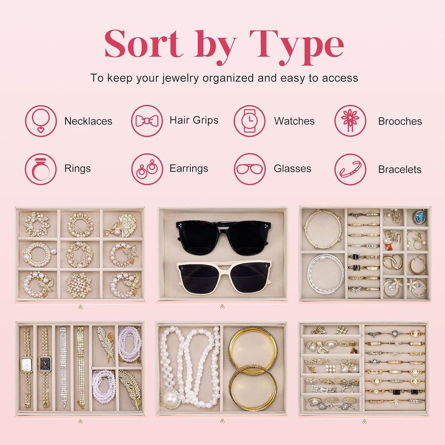 Dajasan Caja de Joyería para Niñas y Mujeres, Caja Organizadora de...