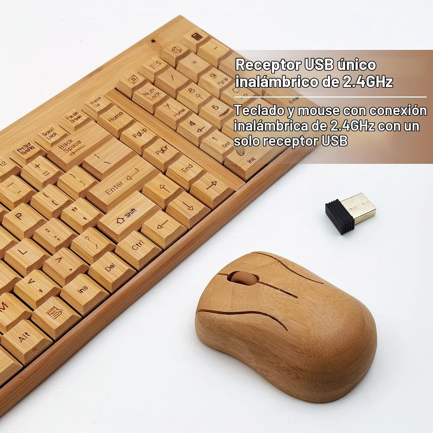 Smart Tech Combo de teclado y mouse inalámbricos de bambú natural d...