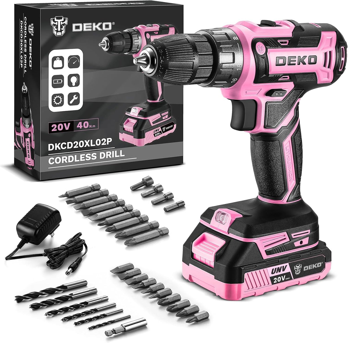 Deko Pro - Juego de taladro inalámbrico 20 V MAX con batería de lit...