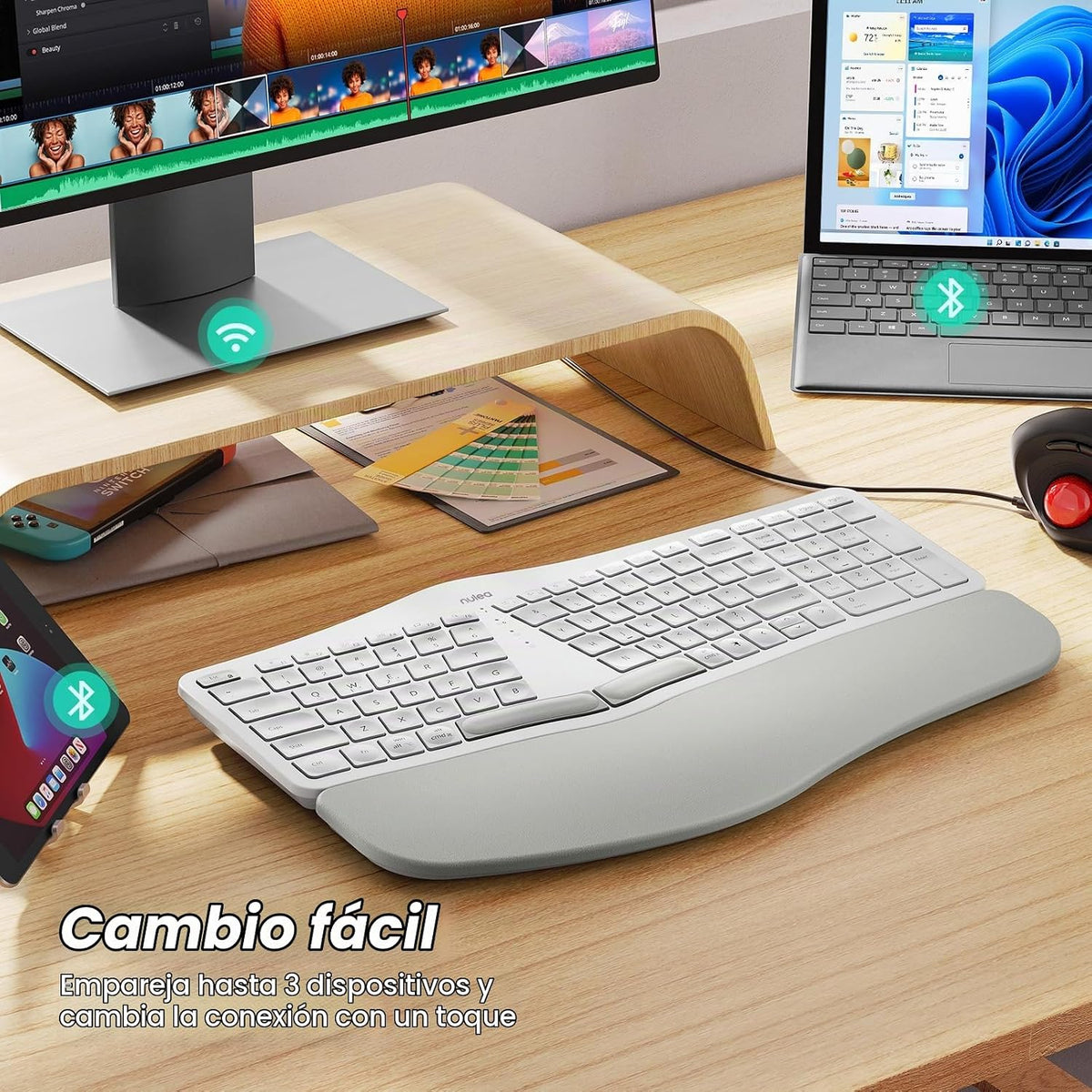 Teclado Ergonómico Inalámbrico Nulea RT05, Teclado Dividido con Rep...