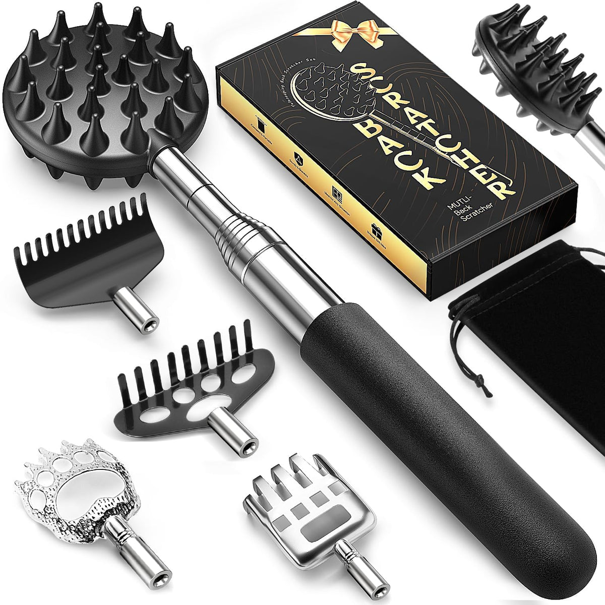 Rascador telescópico de espalda con 5 cabezas desmontables, regalo...