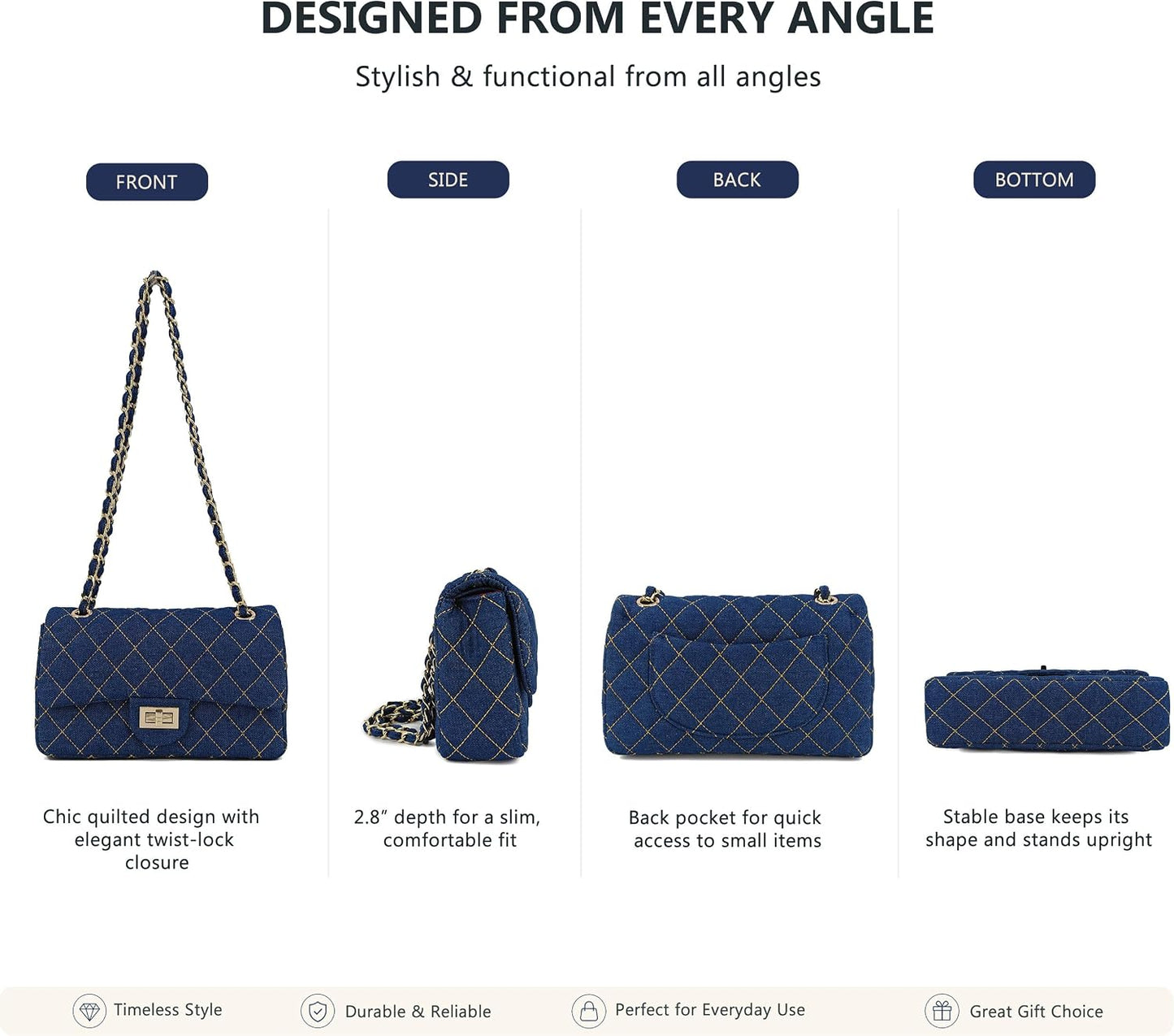 M-ioi-M Bolsos cruzados acolchados de mezclilla para mujer, bolsos...