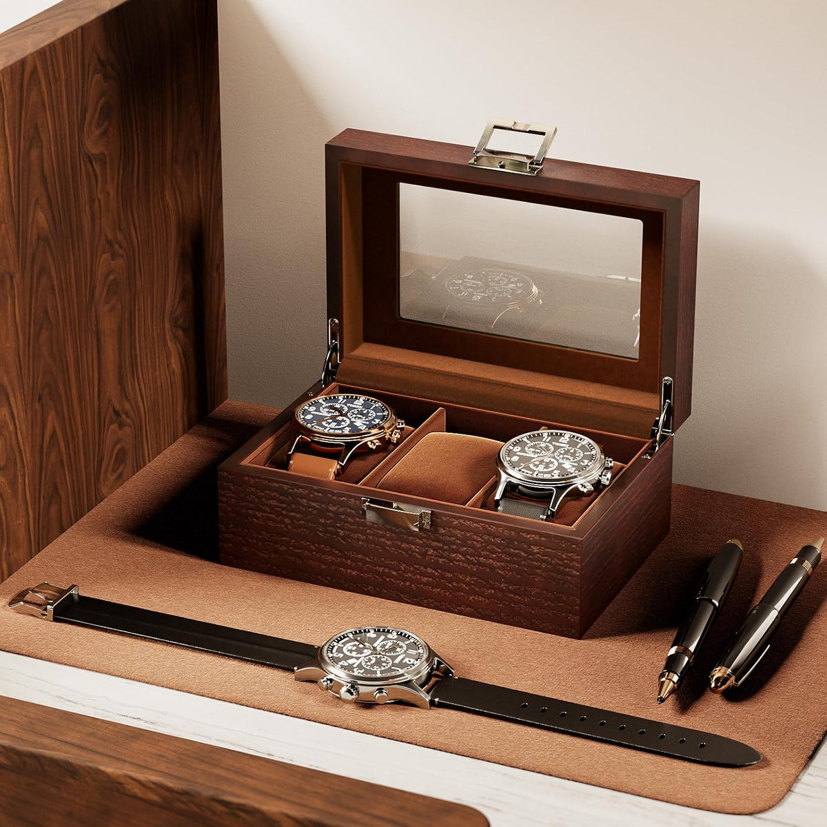 ProCase Caja de reloj de madera para hombres, vitrina de reloj de 3...
