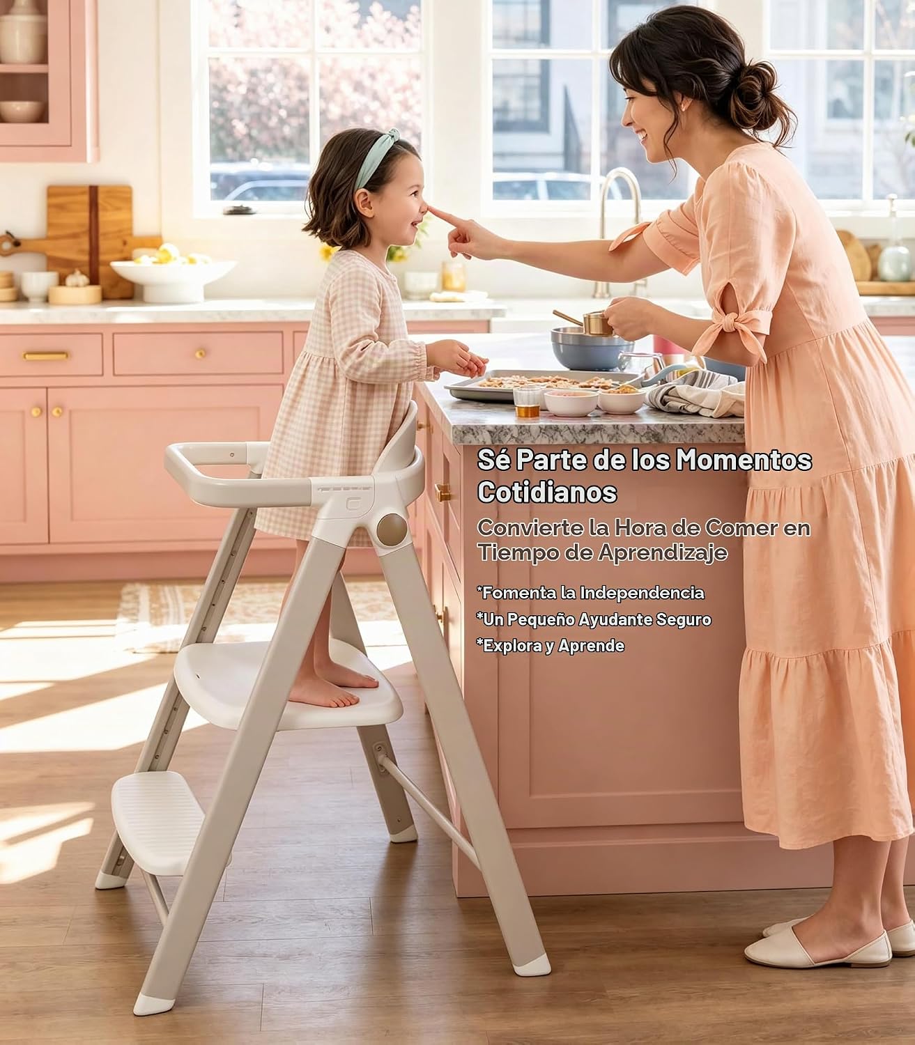 Silla alta plegable para bebé y torre de pie para niñas mayores de...