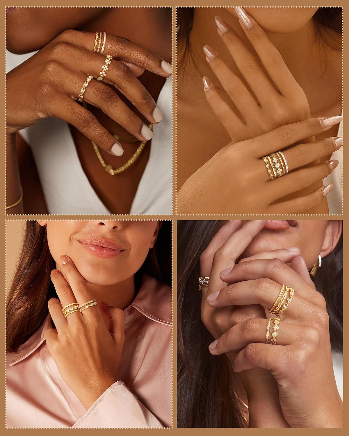 Anillos apilables de oro para mujer, no se deslustra, chapados en o...