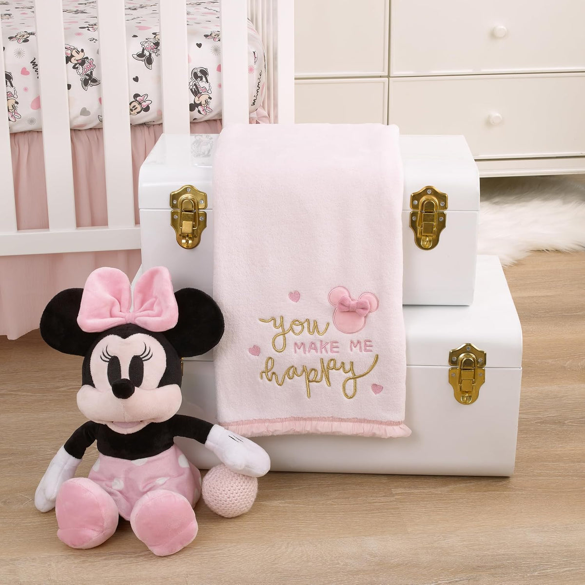 Disney Minnie Mouse Mi lugar feliz rosal Manta súper suave con apli...