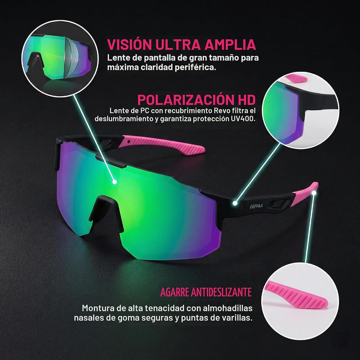 DEPHILA Lentes de sol deportivos polarizados para hombres y mujeres...