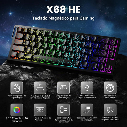 Teclado de Juego ATTACK SHARK X68 HE con 8000Hz de Disparo Rápido,...