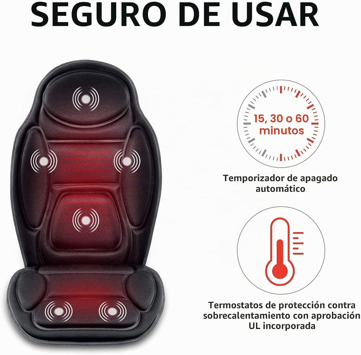 Snailax Cojín de asiento de masaje, masajeador de espalda con calor...
