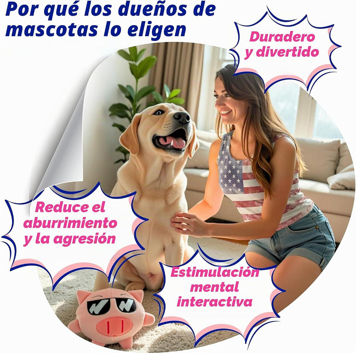 PeppyPawz - Piggy - Juguete masticable 3 en 1 para perros con bola...