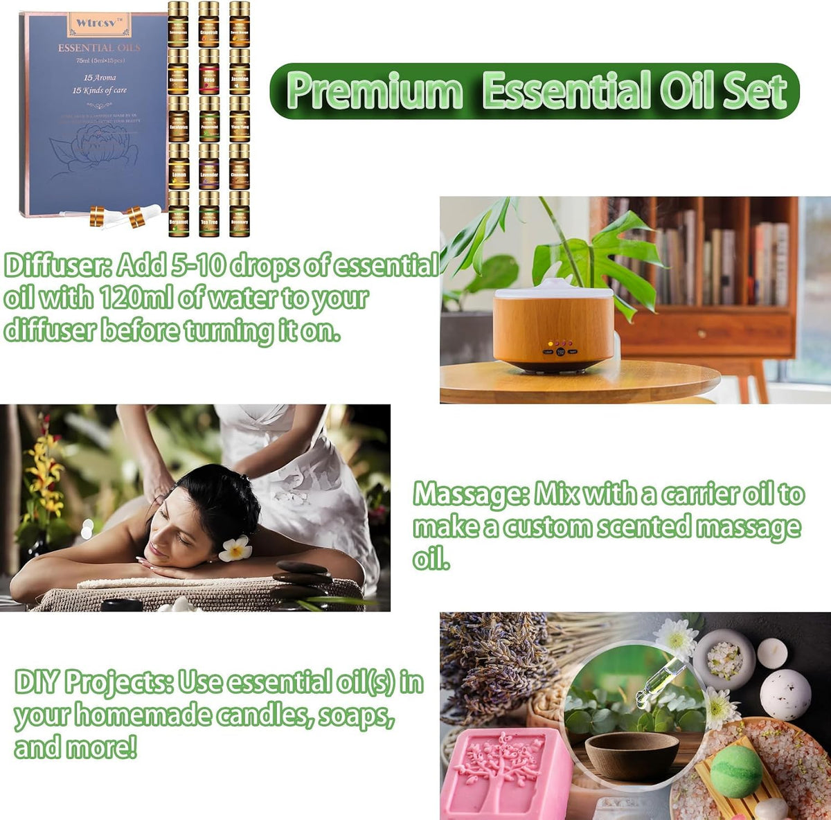 Wtrcsv Juego de aceites esenciales \u2013 Los 15 mejores aromas par...