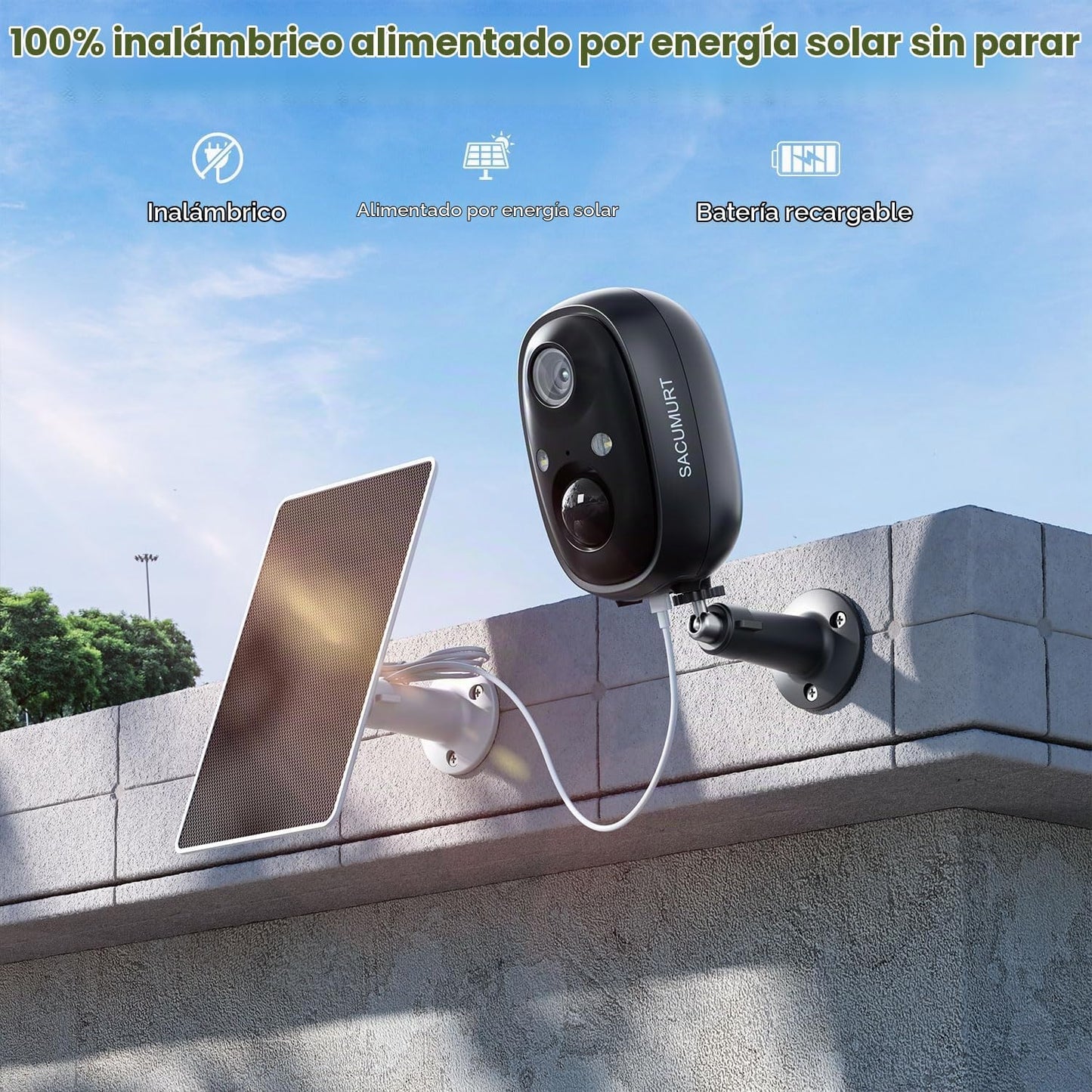 SACUMURT Cámaras de seguridad solares inalámbricas para exteriores,...