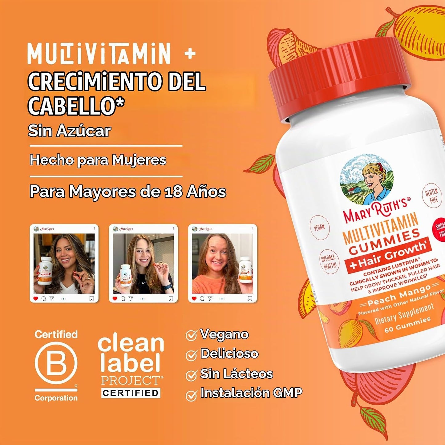 MARYRUTH'S Multivitamínico + Gomitas para el crecimiento del ca...