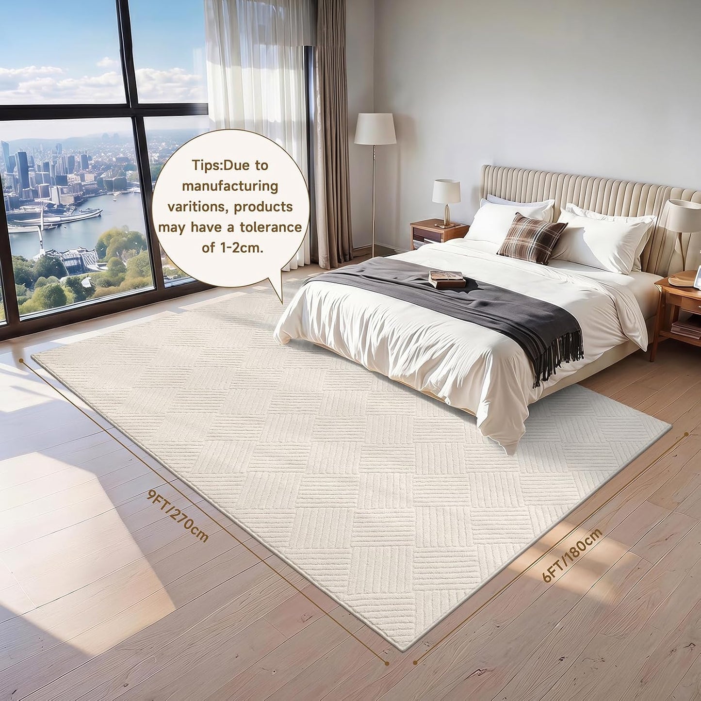 Vaukki Alfombra de sala de estar de 6 x 9, color beige, suave, geom...