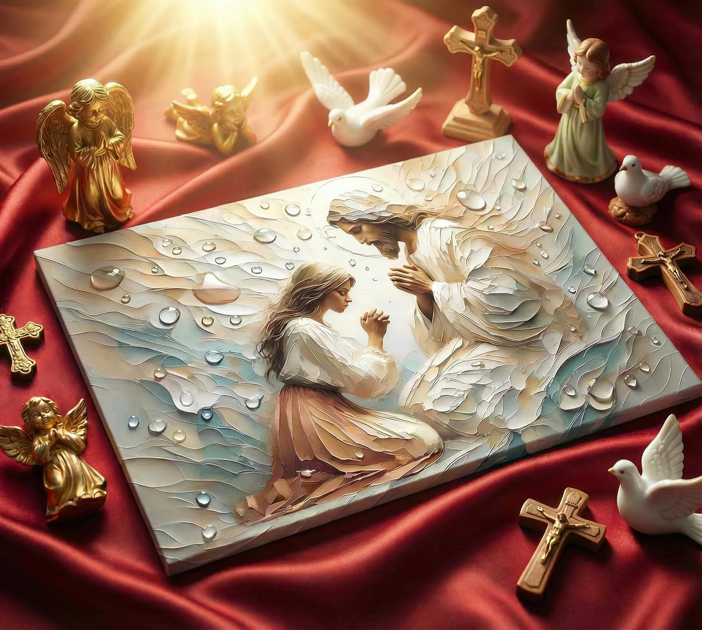 Lienzo de oración de Jesús y mujer, arte de pared Jesús sana a una...