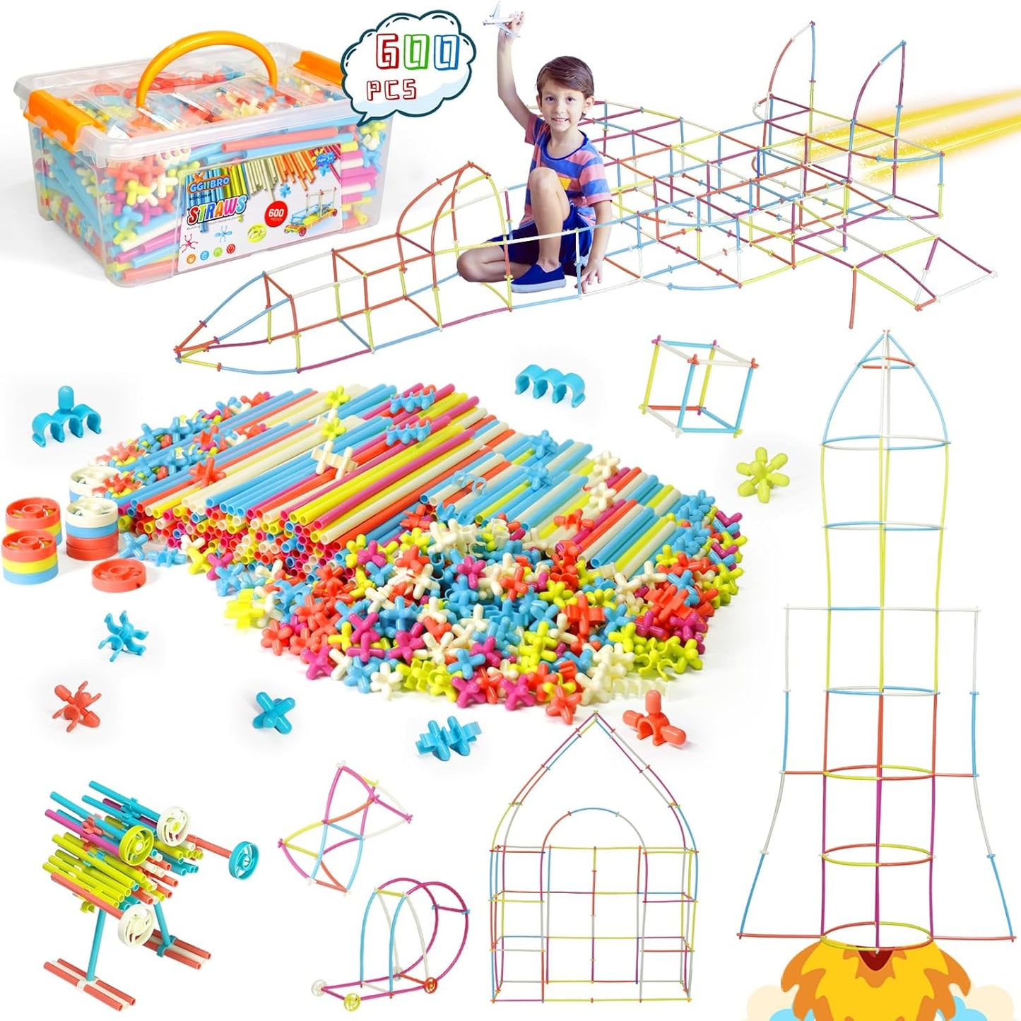 Ggiibro Constructor de Pajitas Juguetes de Construcción STEM Macaro...