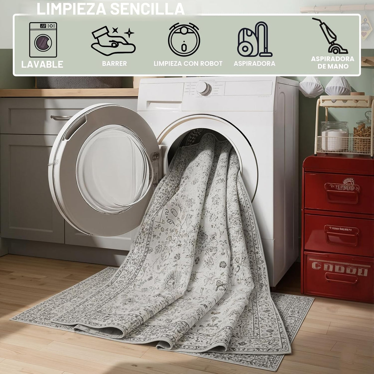 Babovid Alfombra gris de 5 x 8 para sala de estar y dormitorio | Es...