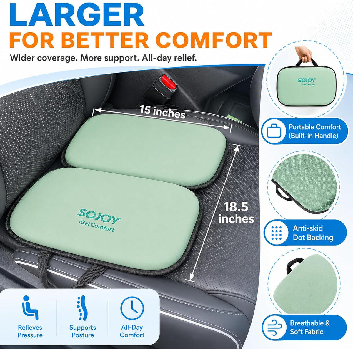 Sojoy Cojín de asiento de gel plegable 3 en 1 con espuma viscoelást...