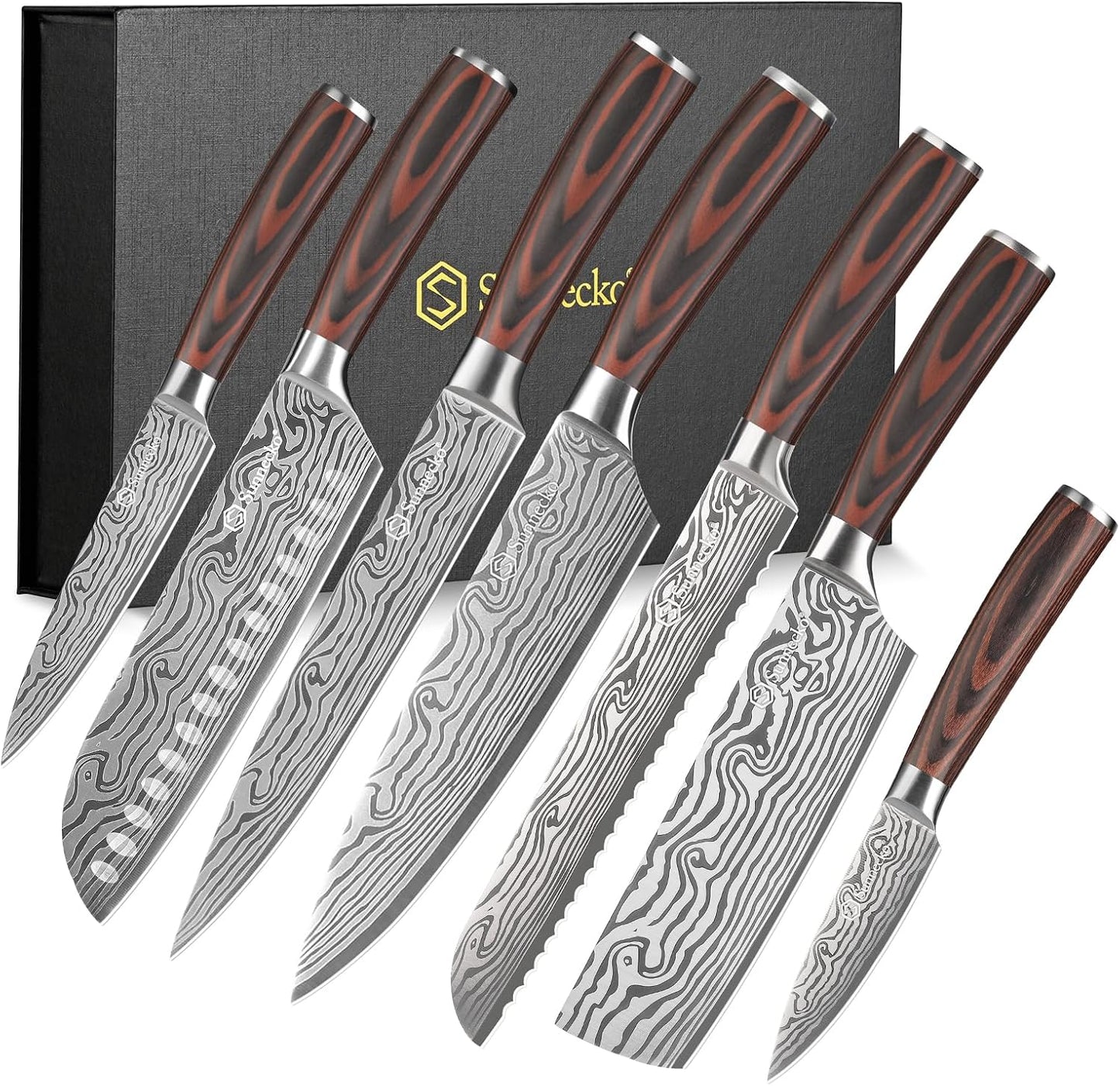 Sunnecko - Juego de cuchillos de cocina de 7 piezas. Juego de cuchi...